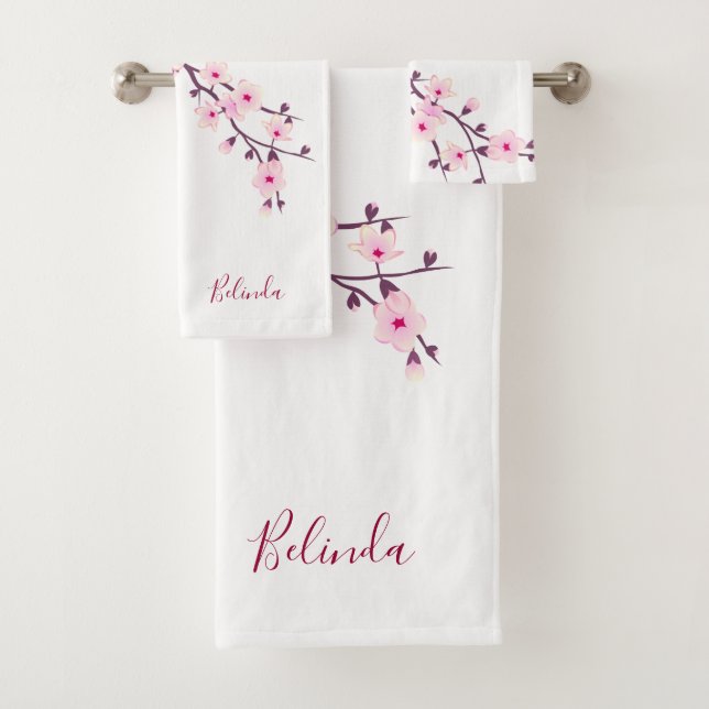 Blumenblüten Monogramm Rosa Weiß Badhandtuch Set (Insitu)
