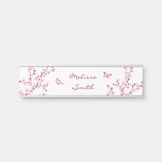 Blumenblüten Monogramm Rosa Weiß Türschild (Vorderseite )