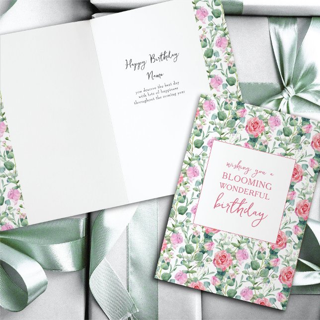 Blumenblüten Rose Blühen Wunderbarer Geburtstag Karte (Feminine floral roses personalized birthday card)