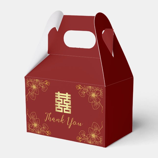Blumenblütenblüte Rote Chinesische Hochzeit Geschenkschachtel (Rückseite)