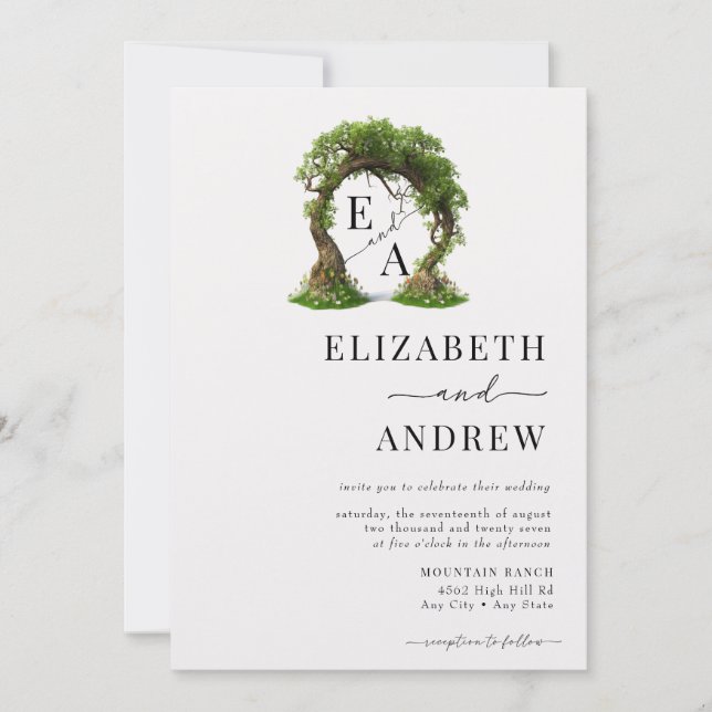 Blumenbogen | Baumhochzeit Einladung (Vorderseite)