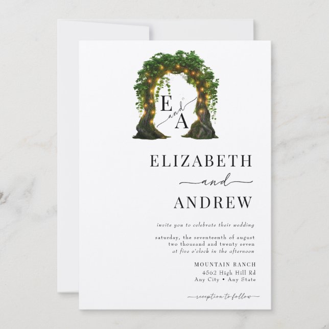 Blumenbogen | Baumhochzeit Einladung (Vorderseite)