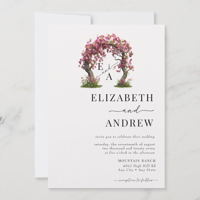 Blumenbogen | Baumhochzeit Einladung (Vorderseite)