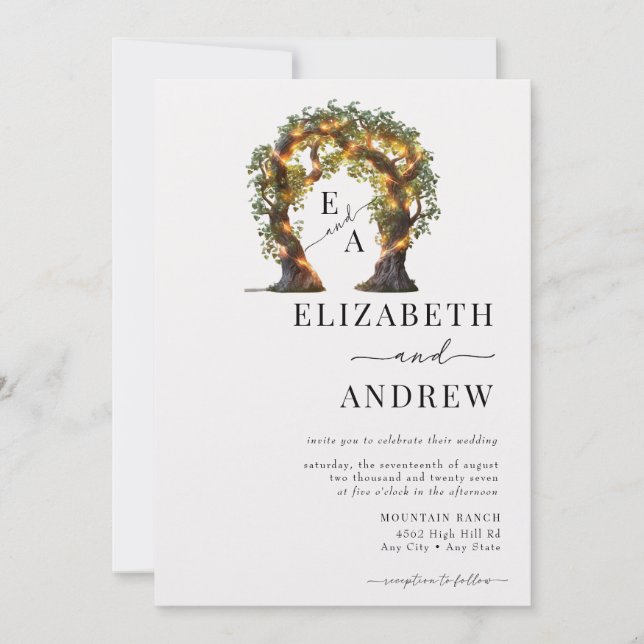 Blumenbogen | Baumhochzeit Einladung (Vorderseite)