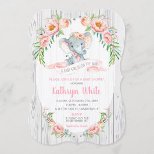 BlumenBoho Elefant-Babyparty-Einladungs-Mädchen Einladung
