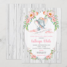BlumenBoho Elefant-Babyparty-Einladungs-Mädchen