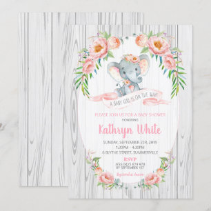 BlumenBoho Elefant-Babyparty-Einladungs-Mädchen Einladung