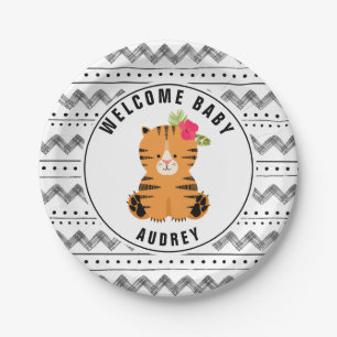 BlumenBoho Tiger-Schwarzweiss-Babyparty Pappteller