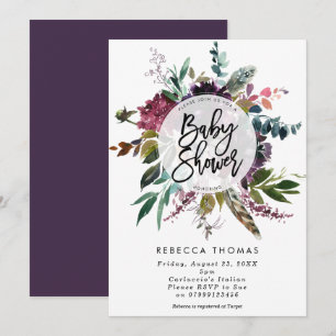 Blumenboho versieht Babypartyeinladung mit Federn Einladung