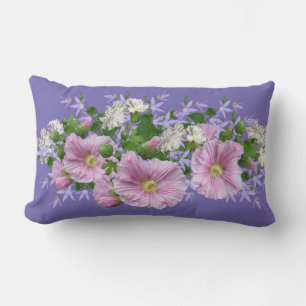 Blumenborder Hollyhocks auf Periwinkle Hintergrund Lendenkissen