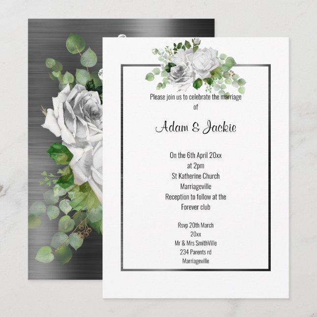BLUMENBOUQUET BRUSHED BLACK TRIM WEDD EINLADUNG (Vorne/Hinten)