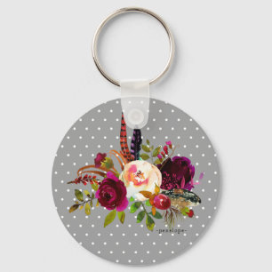 BlumenBouquet und Punkte mit Name Schlüsselanhänge Schlüsselanhänger