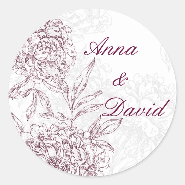 Blumenbräu Hochzeitsticker Siegel Roter Wein Runder Aufkleber (Vorderseite)
