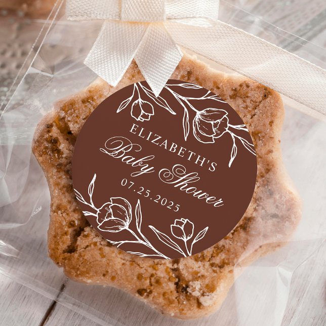 Blumenbraun-Babydusche Runder Aufkleber (Von Creator hochgeladen)