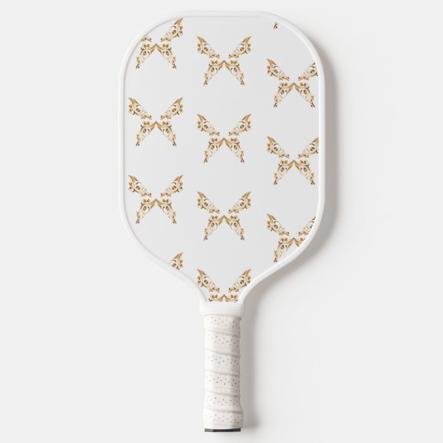Blumenbraun-Schmetterlinge auf weiß Pickleball Schläger (Vorderseite)