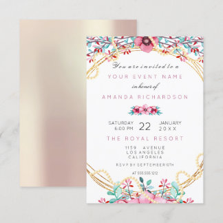 Blumenbridal Birthday Gold Pink Pearls Sweet Rose Einladung