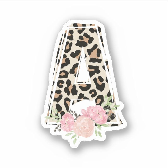 Blumenbrief A Erstname Leopard Cheetah Print Aufkleber (Vorderseite)