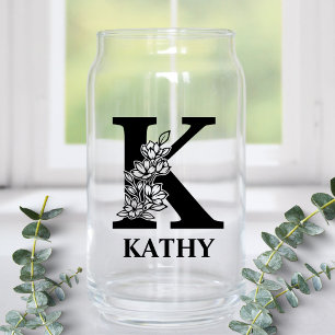 Blumenbrief K Monogramm und Personalisierter Name Dosenglas