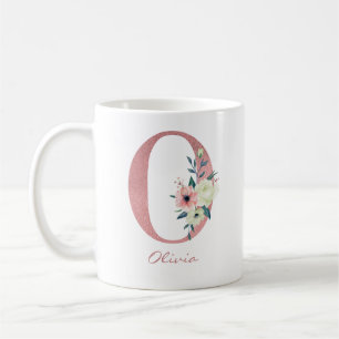 Blumenbrief O Initial - Rosa und Elfenbein Bouquet Kaffeetasse