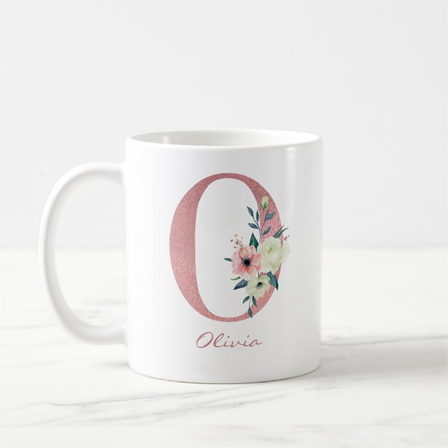 Blumenbrief O Initial - Rosa und Elfenbein Bouquet Kaffeetasse (Links)