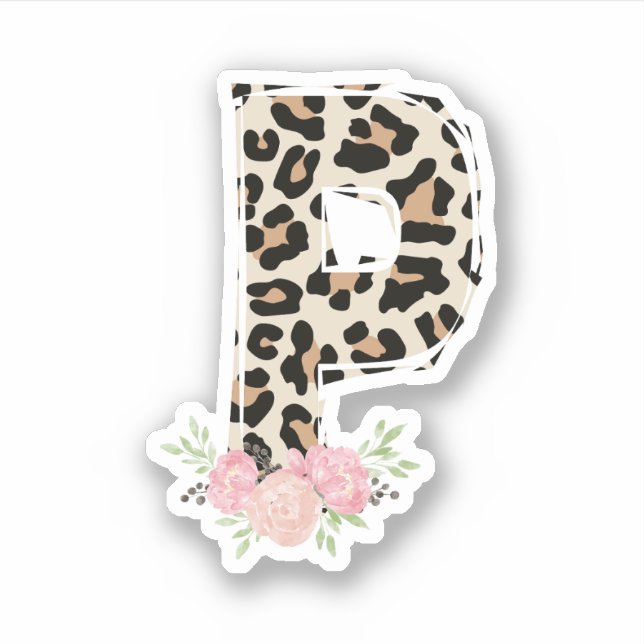 Blumenbrief P Anfangsname Leopard Cheetah Print Aufkleber (Vorderseite)