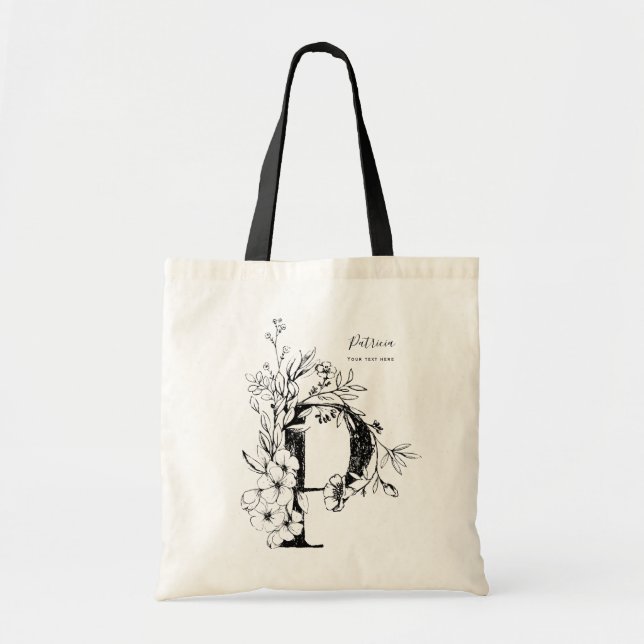 Blumenbrief P Bauernhaus botanisch mit Monogramm Tragetasche (Vorne)