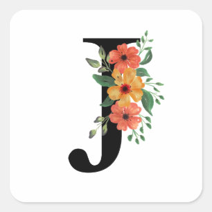 Blumenbrief PERSONALISIERT MIT MONOGRAMM Quadratischer Aufkleber