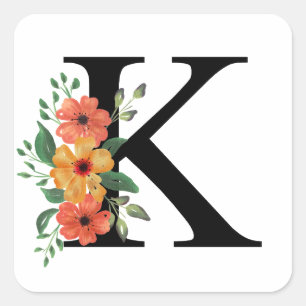 Blumenbrief PERSONALISIERT MIT MONOGRAMM Quadratischer Aufkleber
