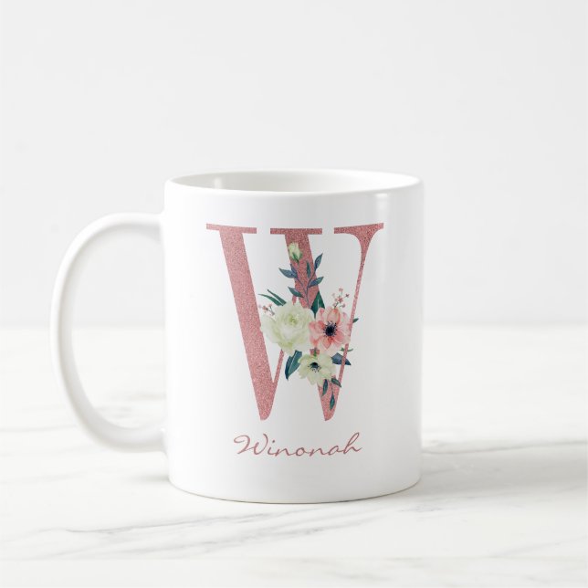 Blumenbrief Pink Initial W Kaffeetasse (Links)