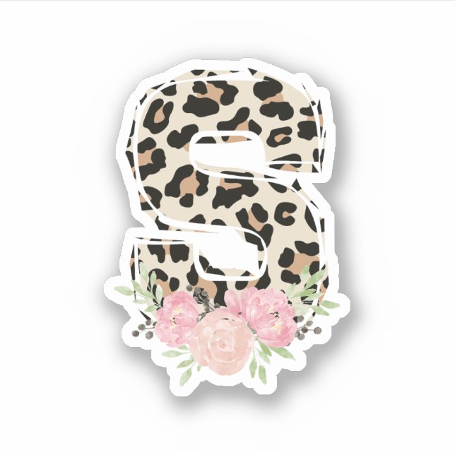 Blumenbrief S Anfangsname Leopard Cheetah Print Aufkleber (Vorderseite)