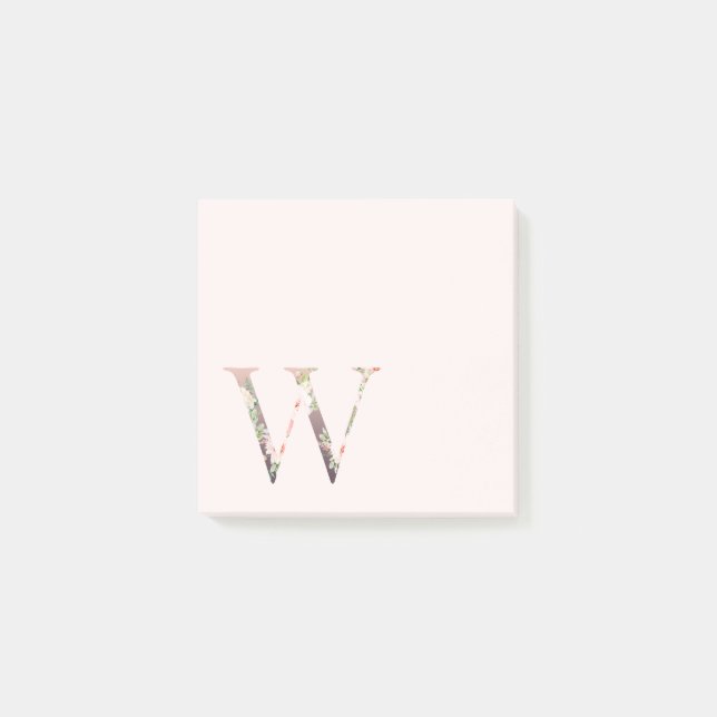 Blumenbrief "W" Monogramm-Notizen Post-it Klebezettel (Vorderseite)
