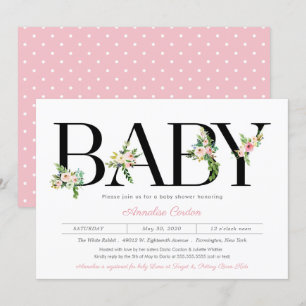 Blumenbriefe Pastel Pink Girl Babydusche Einladung