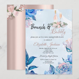 BlumenBrunch & Bubbly Blue Brautparty Einladung