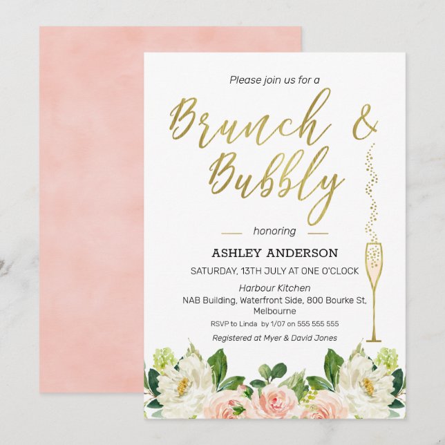 Blumenbrunch Bubbly Bridal Dusche Einladung (Vorne/Hinten)