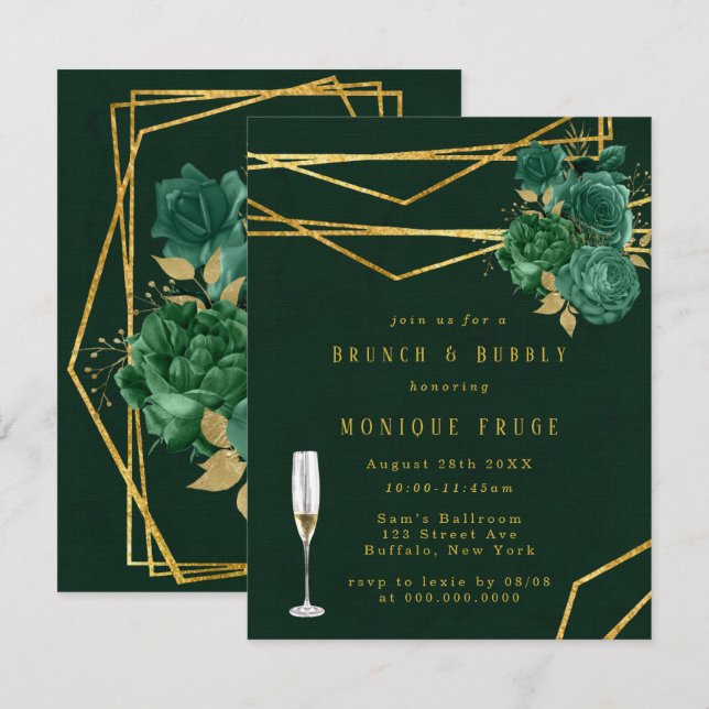 Blumenbrunch & Bubbly mit geometrischen Formen Einladung (Vorne/Hinten)