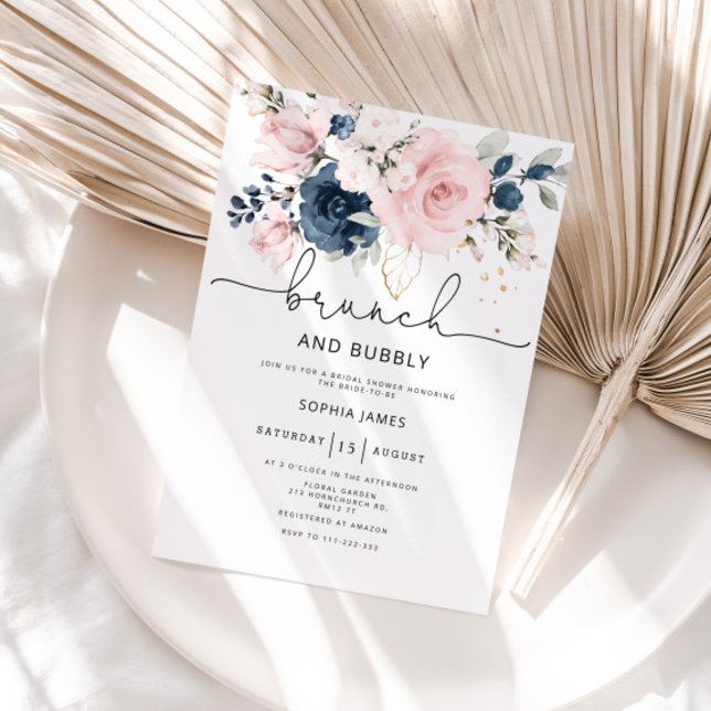 Blumenbrunch mit Navy-Blütenpracht und Brautparty Einladung (Von Creator hochgeladen)