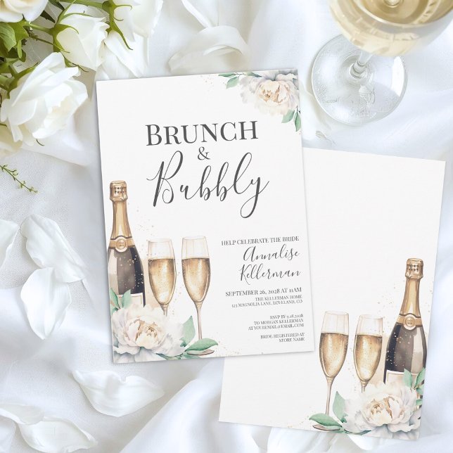 Blumenbrunch und Brautparty Einladung (Brunch And Bubbly Floral Bridal Shower Invitation)
