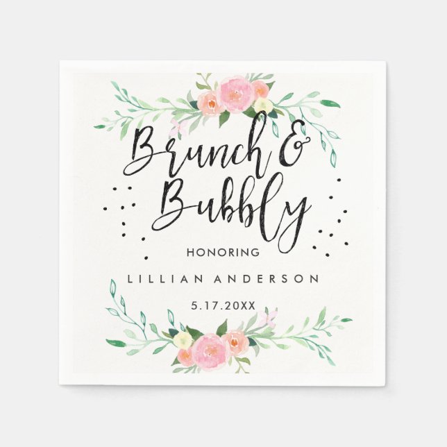 Blumenbrunch und Bubbly Brautparty Napkin Serviette (Vorderseite)