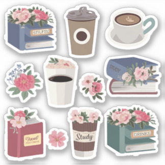 Blumenbücher und ein Kaffeepaket für Kaffeeliebhab Aufkleber