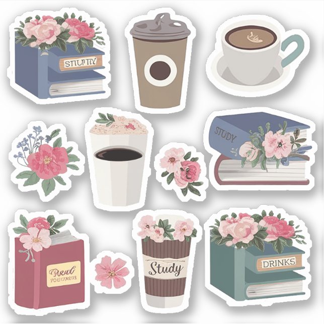 Blumenbücher und ein Kaffeepaket für Kaffeeliebhab Aufkleber (Vorderseite)