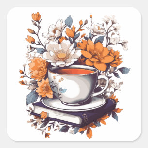 Blumenbücher und Tee - Liebhaber des Blumenbuchs Quadratischer Aufkleber