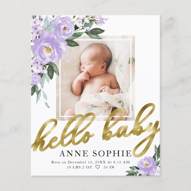 Blumenbudget Geburtserklärung Danke Karte (Vorderseite)