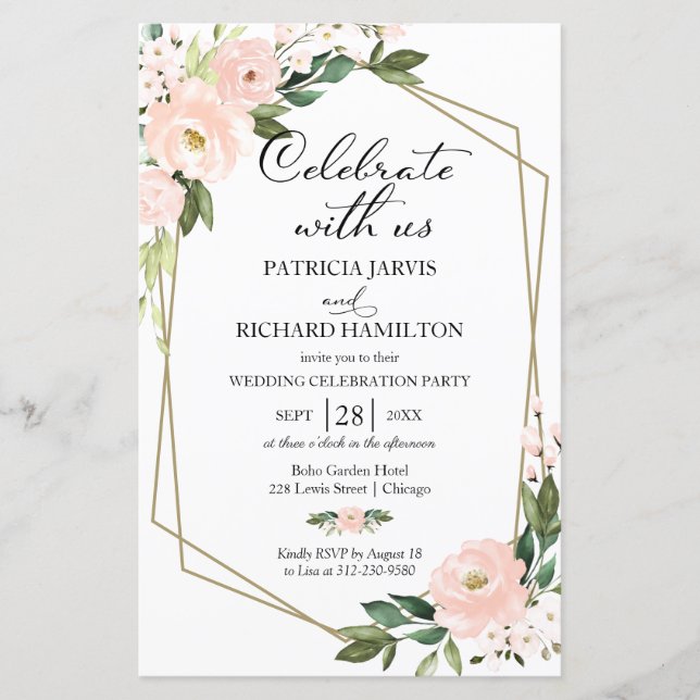 Blumenbudget Lässig Hochzeit 5,5 x 8,5 Einladung (Vorderseite)