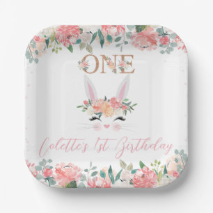 Blumenbunny Face 1. Geburtstag Pappteller