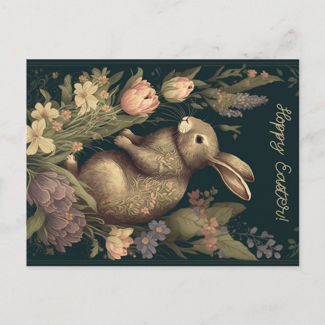 Blumenbunny Hop: Antike Ostergrüße, Mohn Postkarte (Vorderseite)