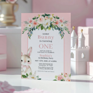 Blumenbunny Rabbit 1. Geburtstag Einladung