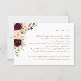 Blumenburgund Blush Grüne Hochzeitsdetails Einladung
