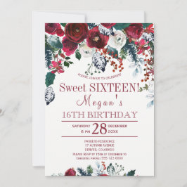 Blumenburgund Pinienwald im Winter 16 . Geburtstag Einladung