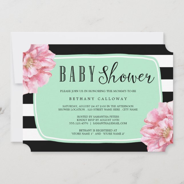 Blumenchic Baby Dusche Einladung / Minze (Vorderseite)
