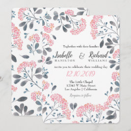 Blumenchic grau rosa Aquarellfarbenhochzeit Einladung